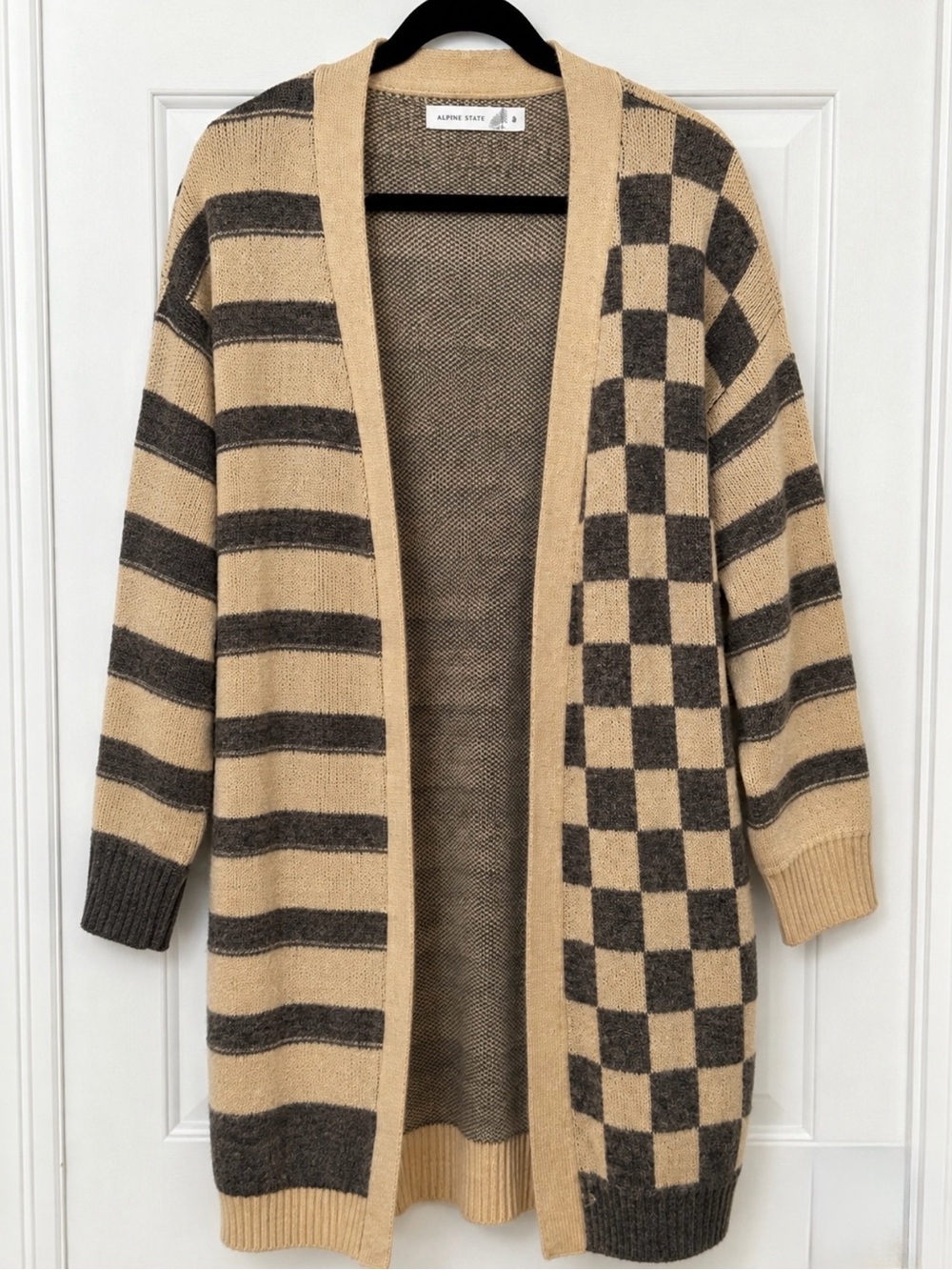 Altar’d State M Checkerboard Striped Longline Duster Cardigan Sweater NWT - Picture 3 of 13